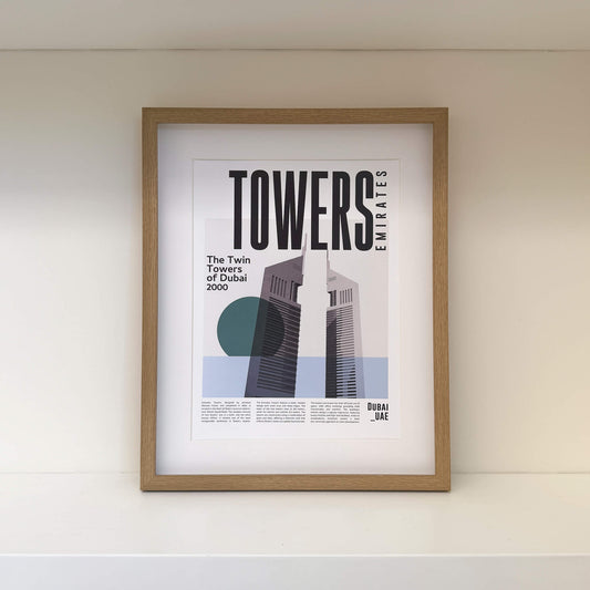 Framed Emirates Towers poster from Urban Icons series, 30x40 cm in Dubai