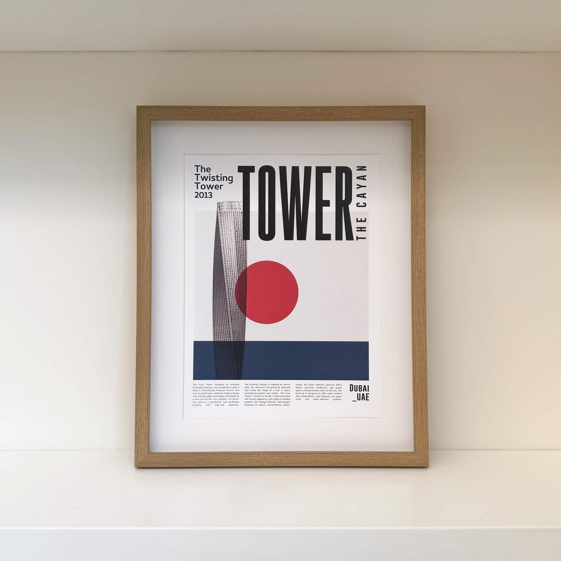 Framed Cayan Tower poster from Urban Icons series, 30x40 cm in Dubai